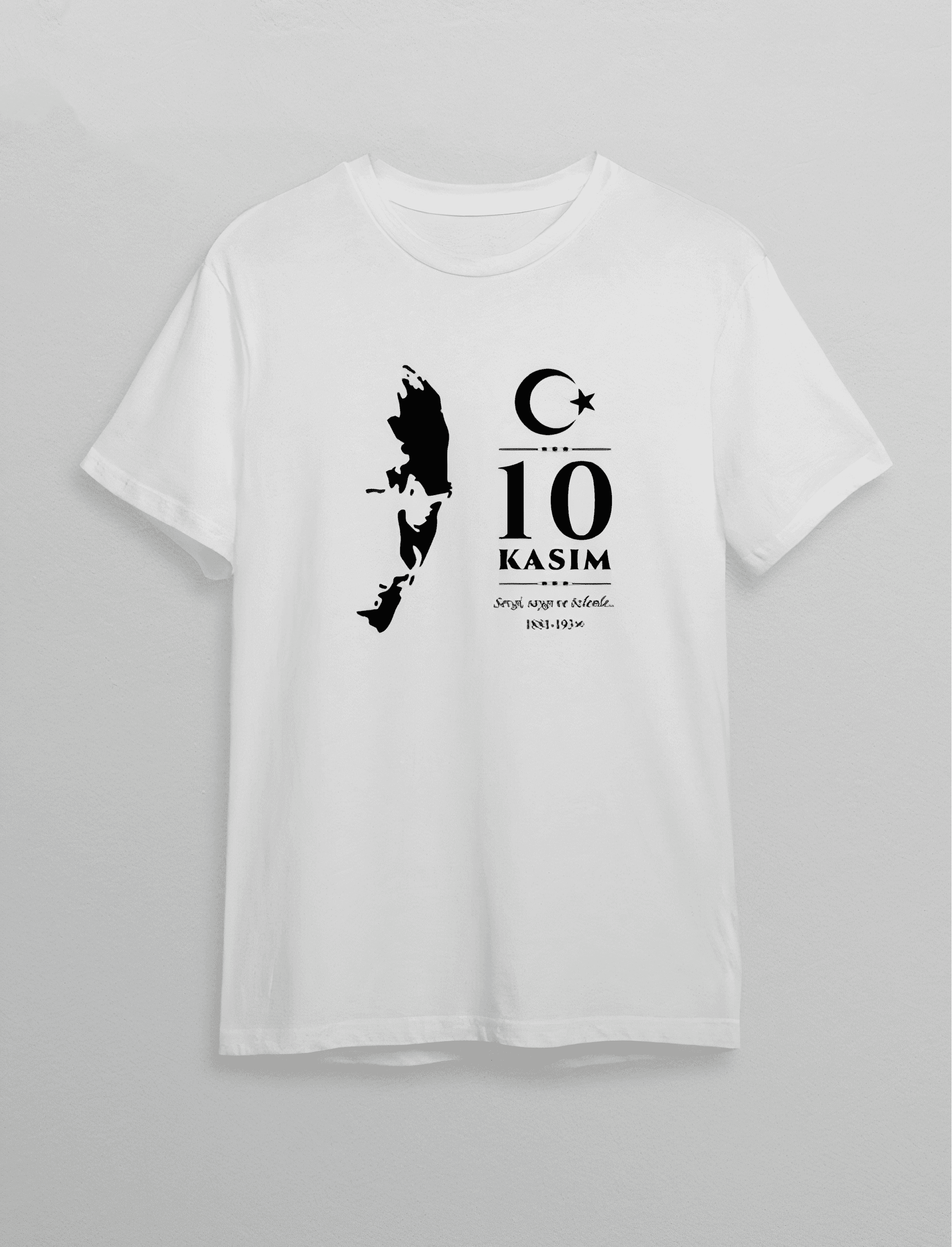 10 Kasım Atatürk Anma Günü Silüet Baskılı Oversize Bisiklet Yaka T-shirt - Beyaz