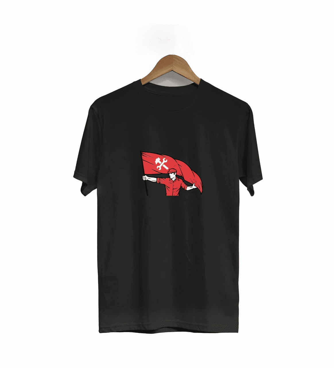 1 Mayıs Emek ve Dayanışma Bayraklı Emekçi Baskılı Bisiklet Yaka T-shirt - Siyah
