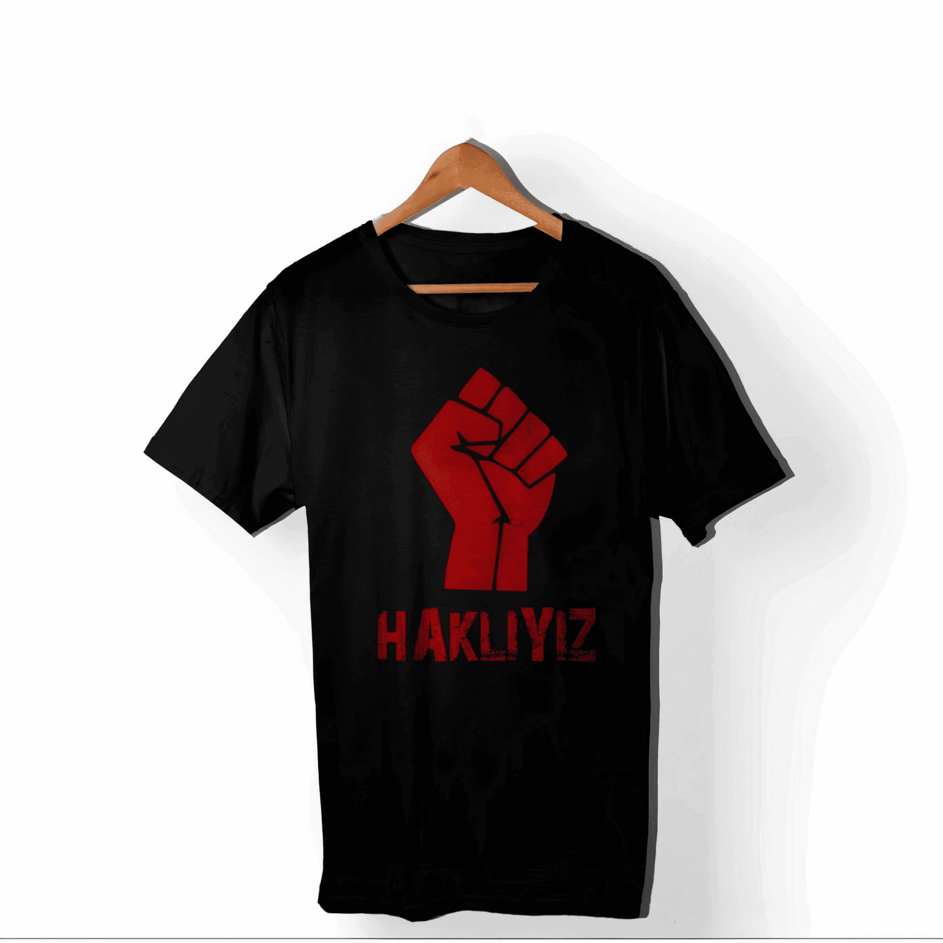 1 Mayıs Emek ve Dayanışma Günü HAKLIYIZ Baskılı Bisiklet Yaka T-shirt - Siyah