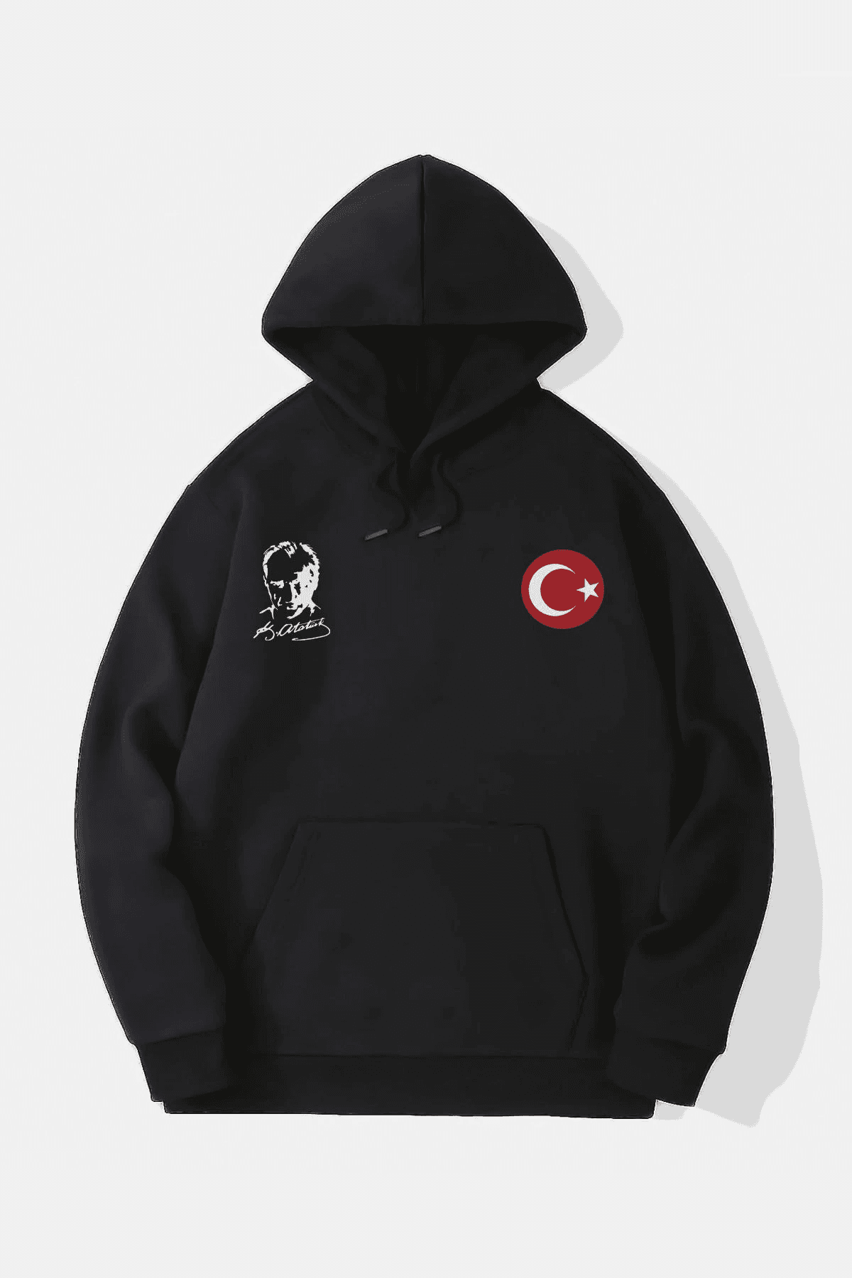 10 Kasıma Özel 3 İplik Kapüşonlu Baskılı SweatShirt Hoodie - Siyah