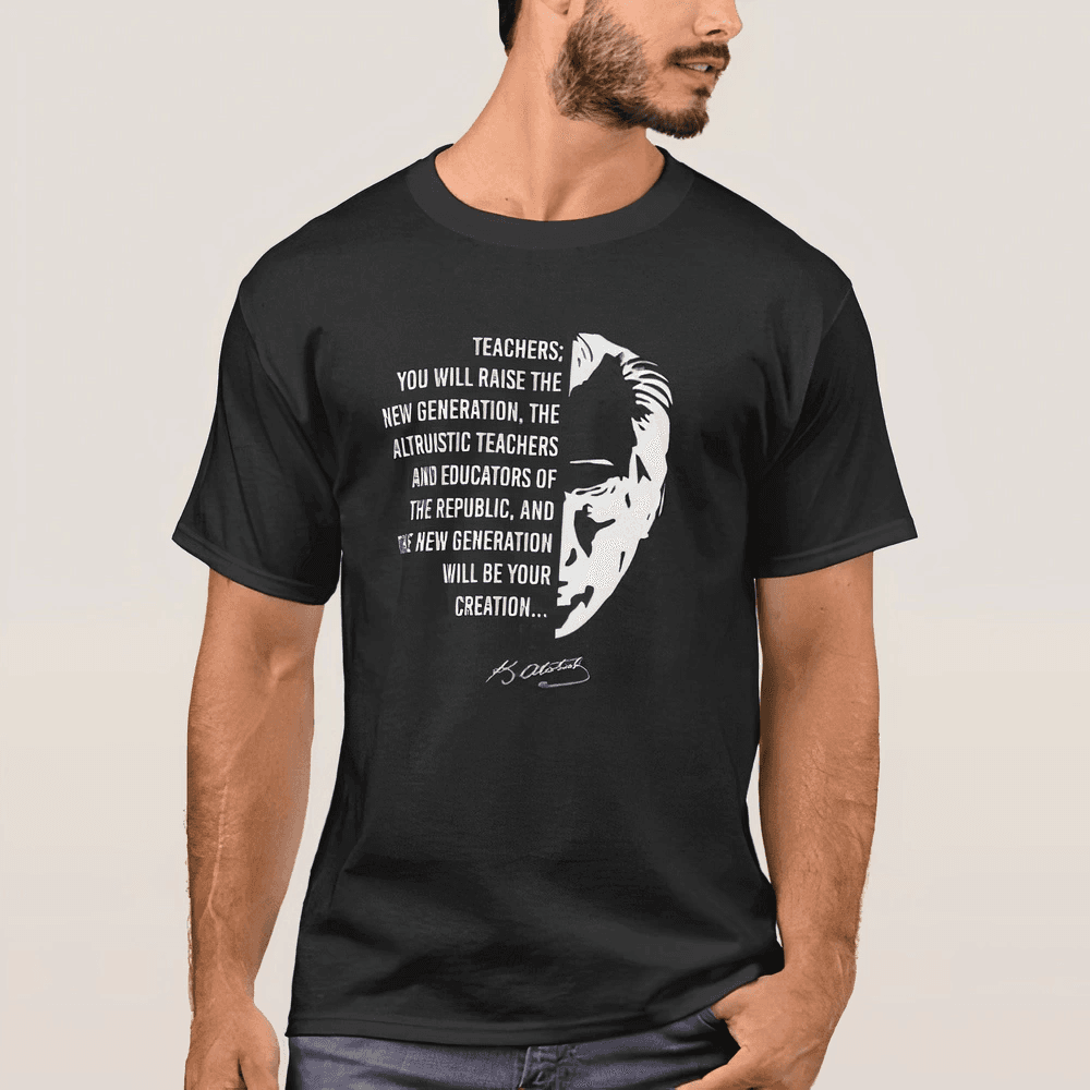 24 Kasım Öğretmenler Günü Temalı Baskılı Bisiklet Yaka T-shirt - Siyah — görsel 1 / 2