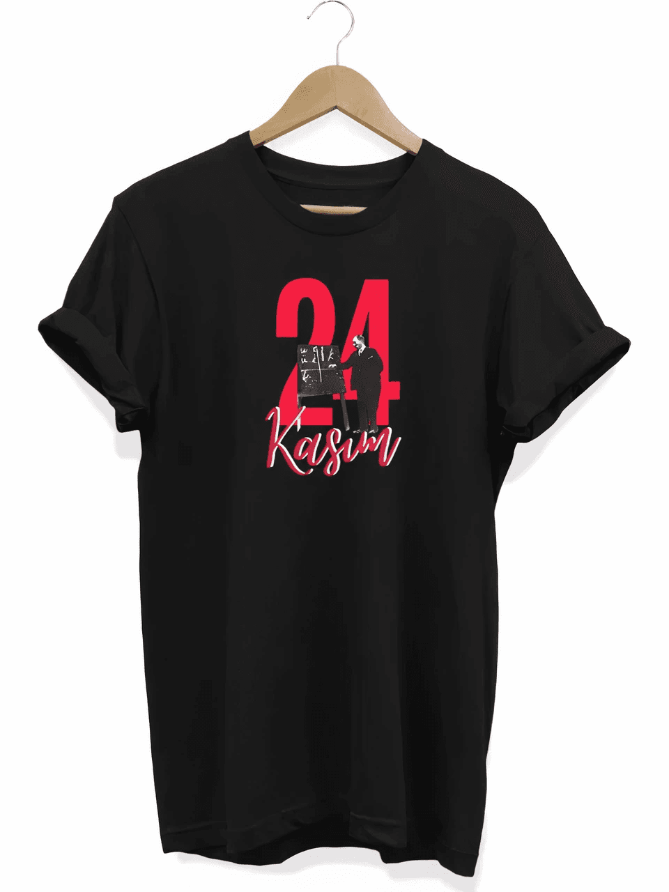 24 Kasım Öğretmenler Günü Öğretmen Hediyesi Baskılı Oversize T-shirt - Siyah