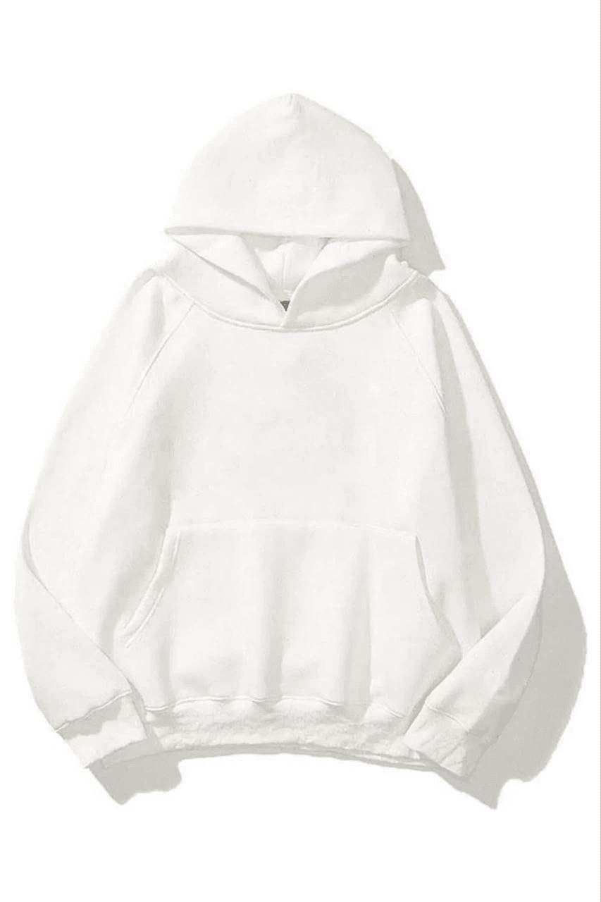 Kadın Kapüşonlu Kanguru Cepli 3 İplik Pamuklu Düz Hoodie Sweatshirt - Beyaz