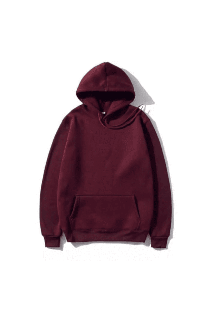 Kadın 3 İplik Pamuklu Kapüşonlu Kanguru Cepli Düz Hoodie Sweatshirt - Bordo — görsel 1 / 3
