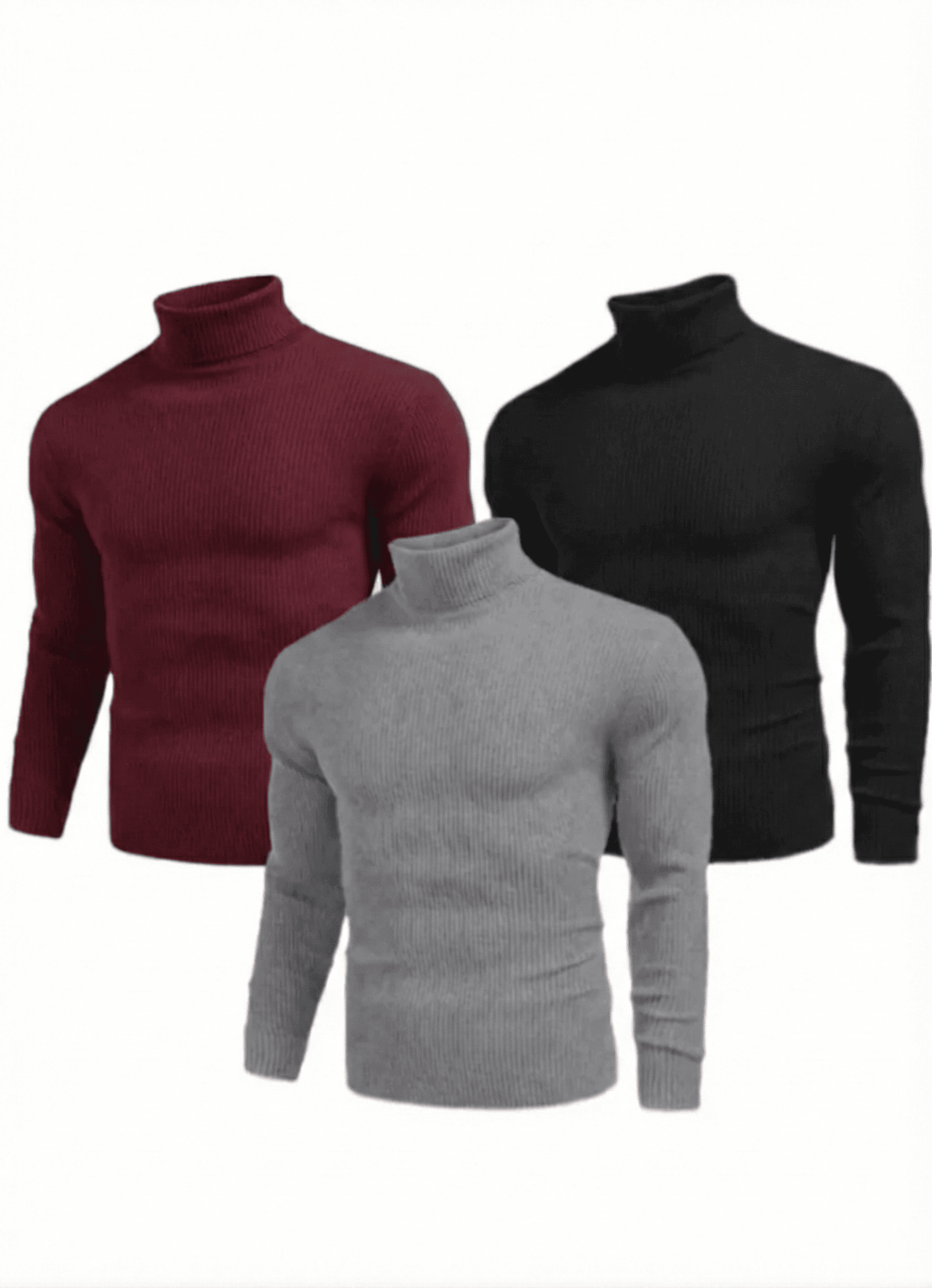 Erkek Kaşkorse Boğazlı Likralı Fitilli Slim Fit Body 3'lü Set Siyah-Bordo-Gri