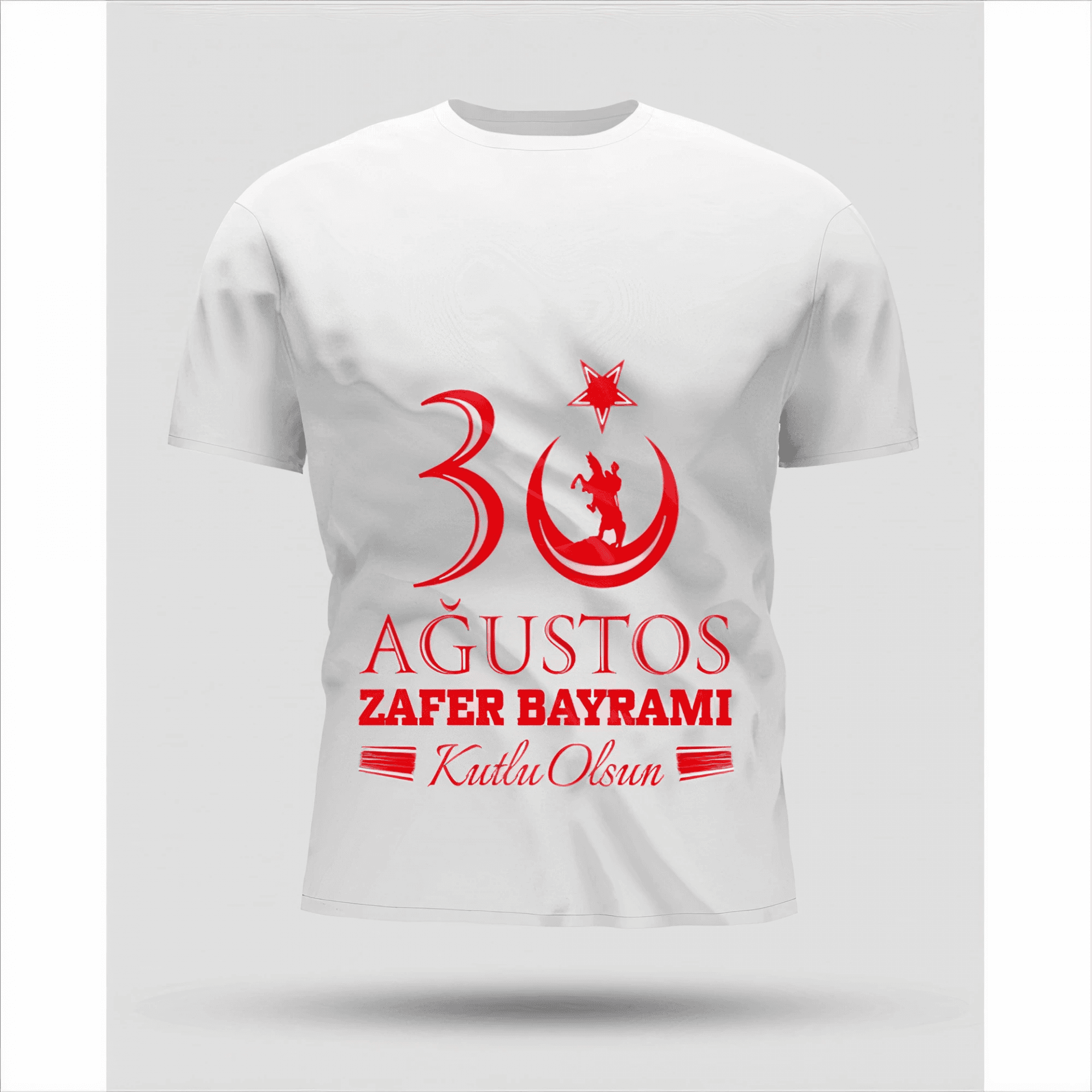 30 Ağustos Zafer Bayramı Baskılı Oversize Bisiklet Yaka T-shirt - Beyaz