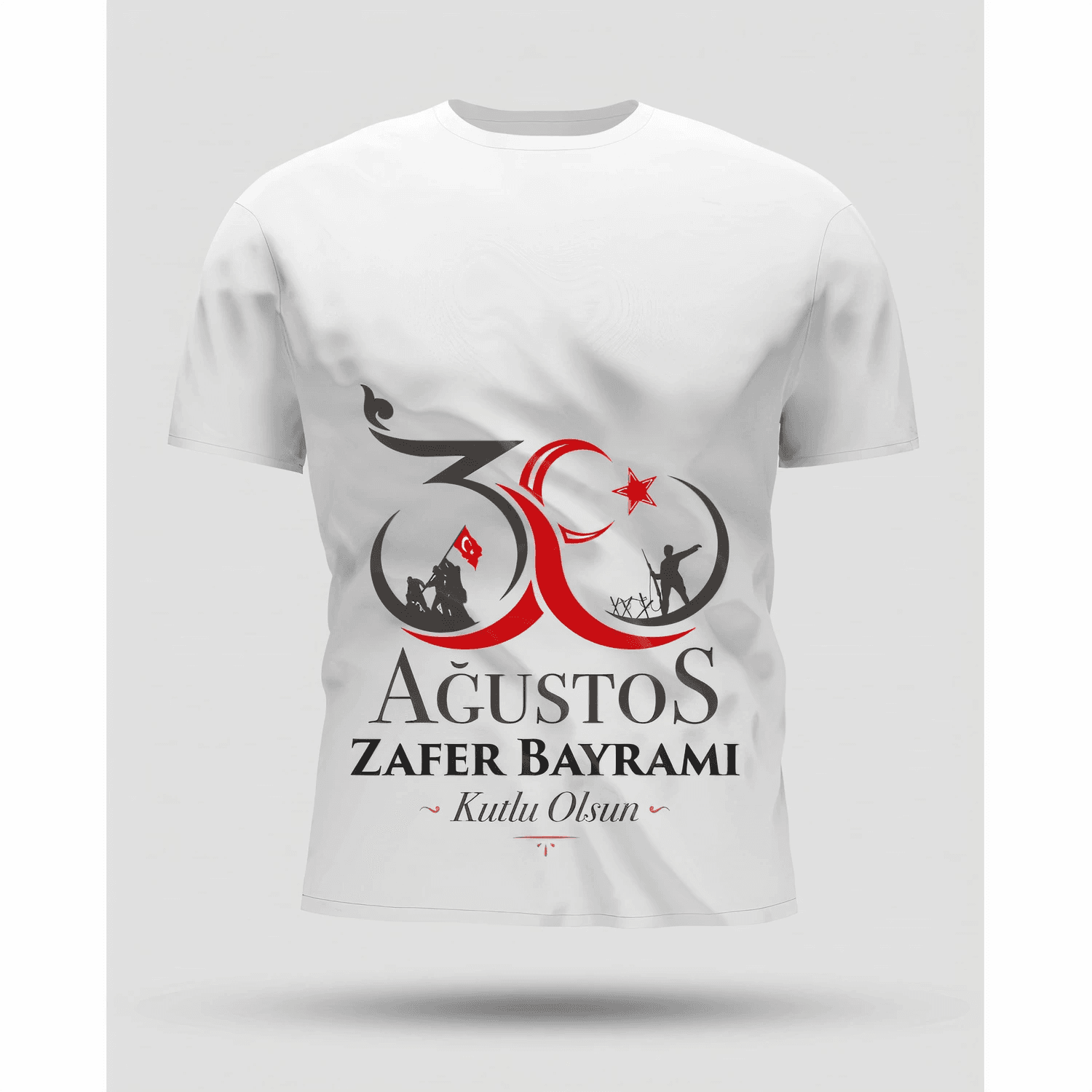 30 Ağustos Zafer Bayramı Baskılı Oversize Bisiklet Yaka T-shirt
