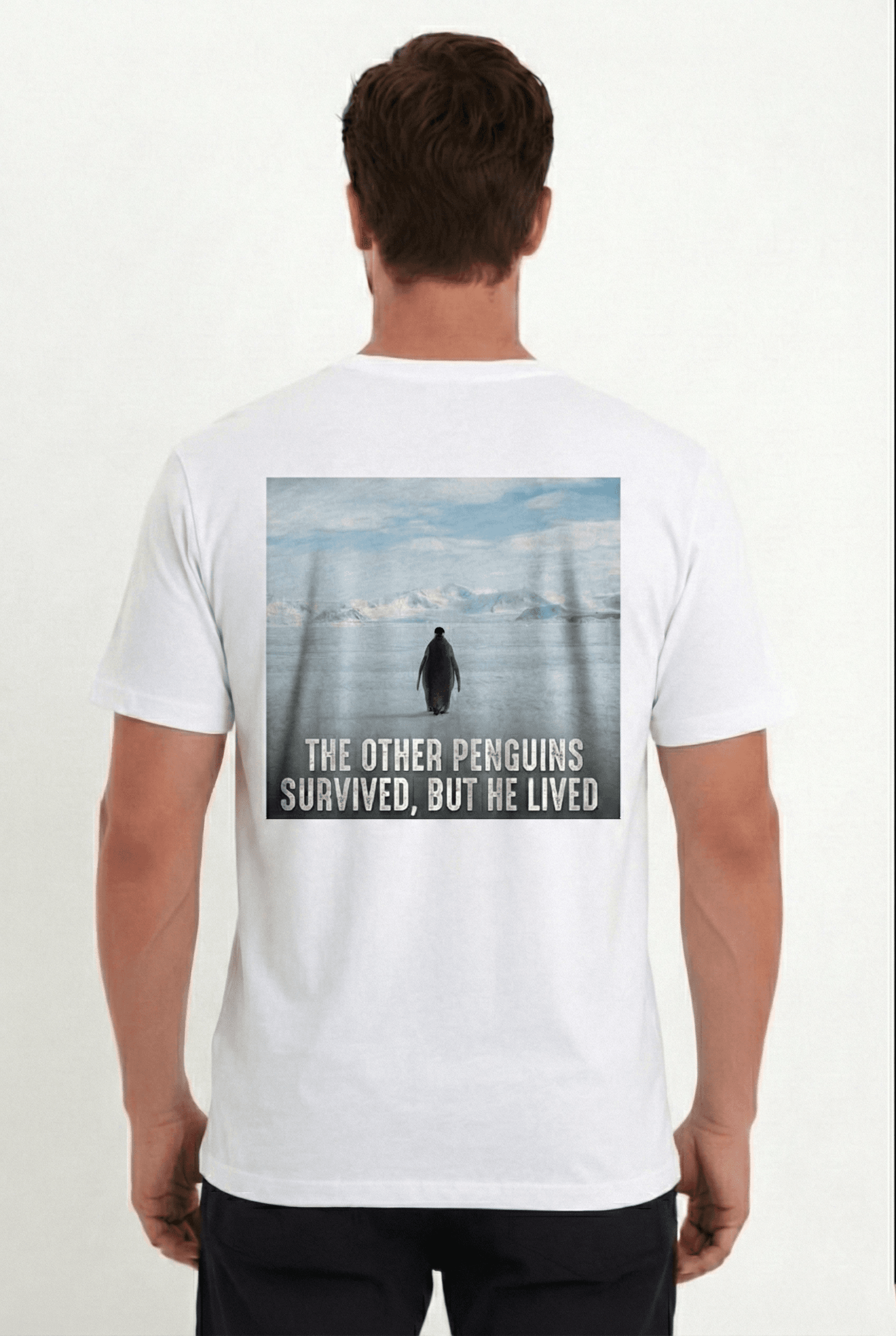 Erkek T-Shirt Penguen Baskılı Bisiklet Yaka Kısa kol yazlık Tişört - Beyaz — görsel 1 / 4