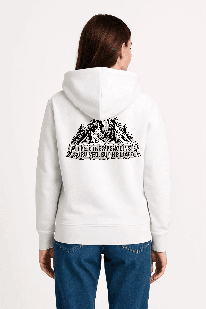 Kadın 3 İplik Pamuklu Kapüşonlu Hoodie Sweatshirt Nihilist Penguen Baskılı - Beyaz — görsel 1 / 4