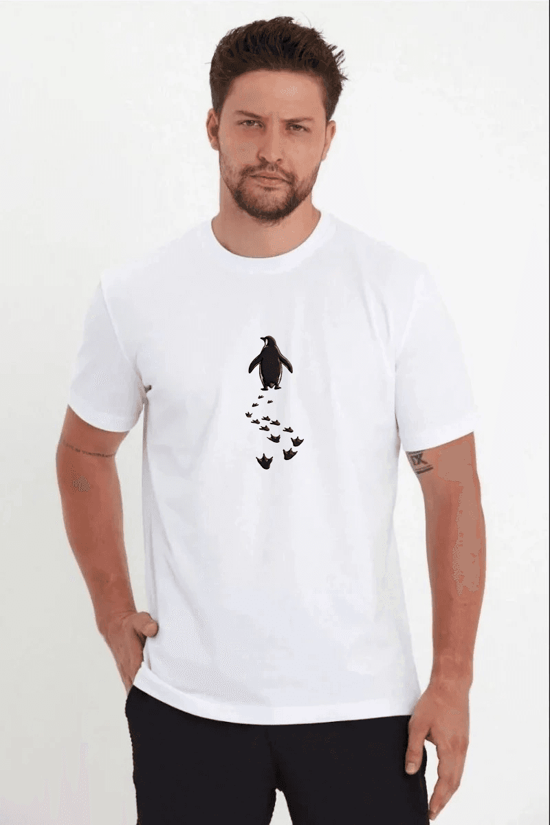 Erkek T-Shirt Nihilist Penguen Baskılı Bisiklet Yaka Kısa kol yazlık Tişört - Beyaz — görsel 1 / 4