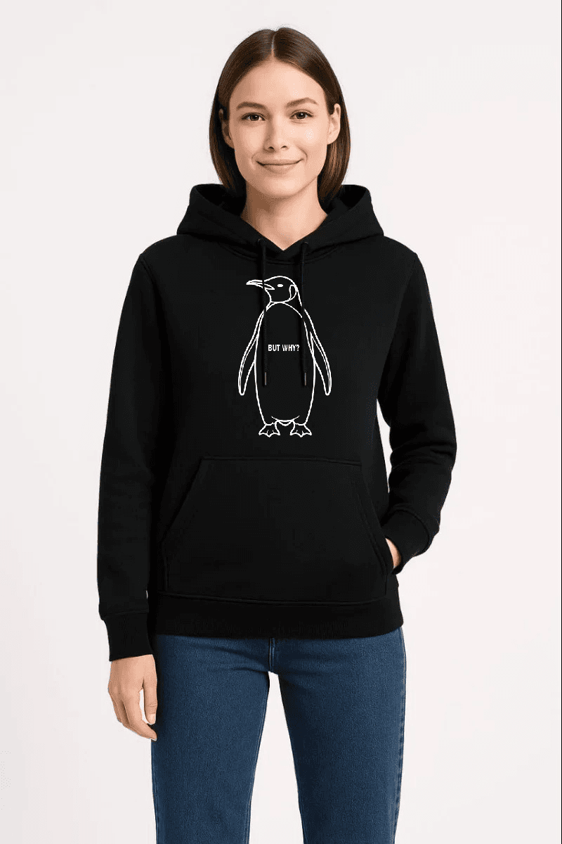 Kadın 3 İplik Pamuklu Kapüşonlu Hoodie Sweatshirt Nihilist Penguen Baskılı - Siyah