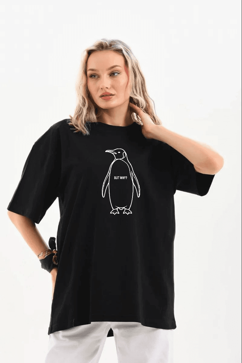 Kadın T-Shirt Nihilist Penguen Baskılı Bisiklet Yaka Kısa kol yazlık Tişört - Siyah — görsel 1 / 4