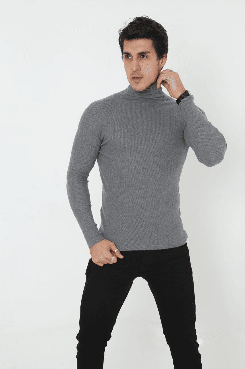 Erkek Fitilli Kaşkorse Kumaş Boğazlı Full Likralı Slimfit Body - Füme