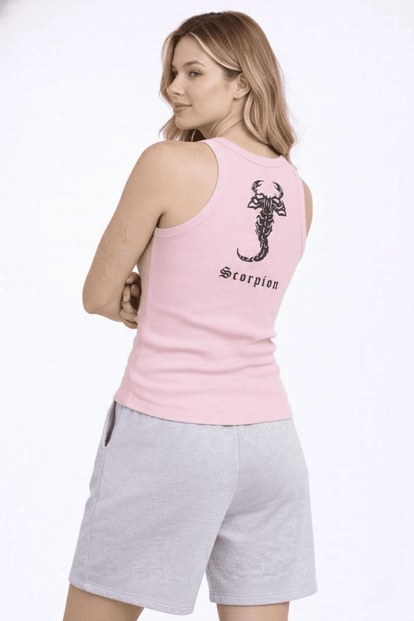 Kadın Fitilli Atlet Sıfır Yaka Slim Fit Arka Baskılı Spor Atlet - Pembe