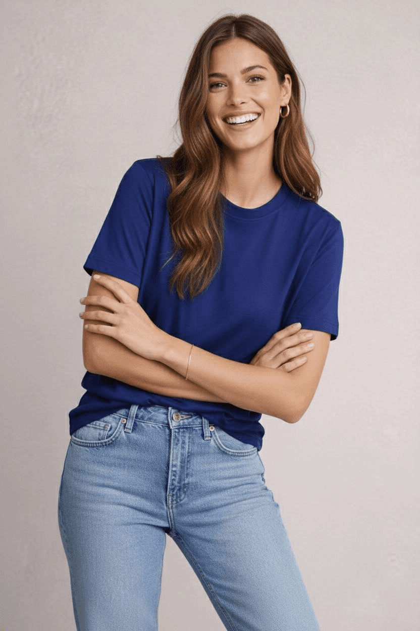 Kadın Tişört Osy Modal yumuşak dokulu Kumaş Bisiklet Yaka T-shirt - Lacivert — görsel 1 / 4