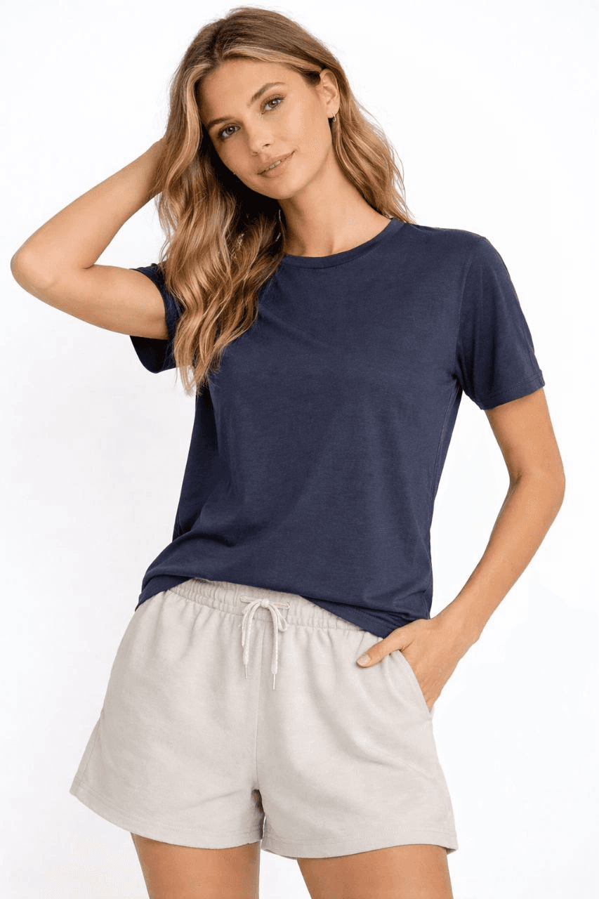 Kadın Tişört Osy Modal yumuşak dokulu Kumaş Bisiklet Yaka T-shirt - İndigo — görsel 1 / 4
