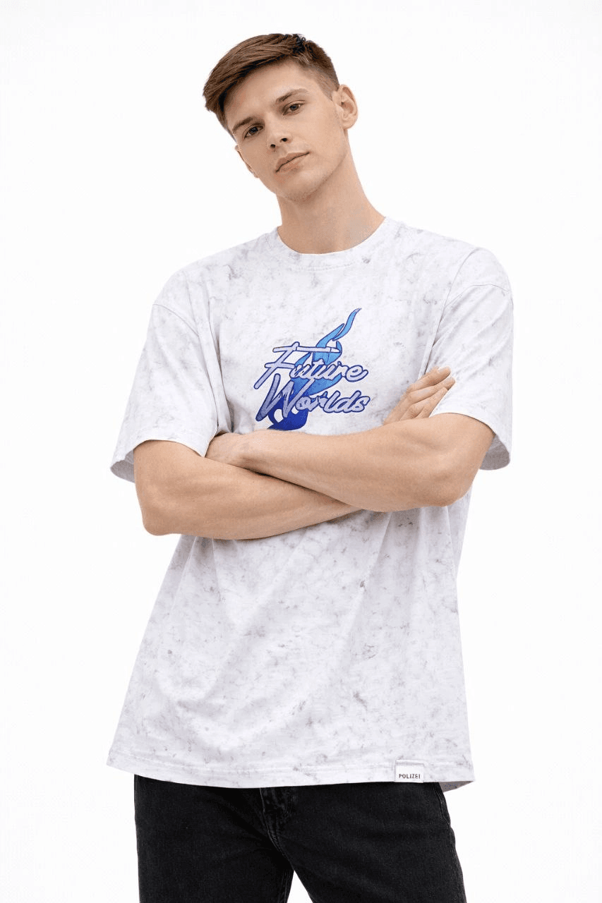 Erkek Asit Yıkamalı Oversize Tişört Bisiklet Yaka Kısa Kol T-shirt - Beyaz — görsel 1 / 4