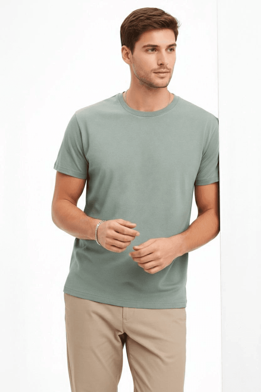 Erkek Bisiklet Yaka Yazlık Kısa kol Düz Tişört Regular Kalıp T-shirt - Mint Yeşili — görsel 1 / 6