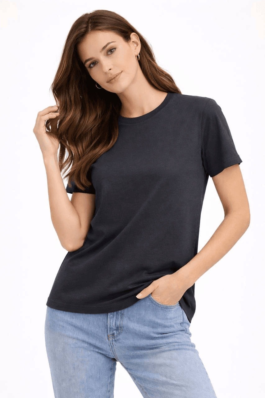 Kadın Bisiklet Yaka Yazlık Kısa kol Düz Tişört Regular Kalıp T-shirt - Füme