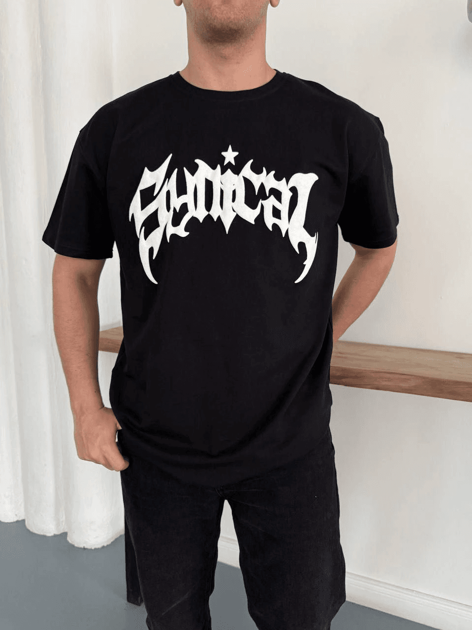 Erkek Kısa Kol Yazlık Tişört Bisiklet Yaka Baskılı Oversize T-Shirt - Siyah — görsel 1 / 3