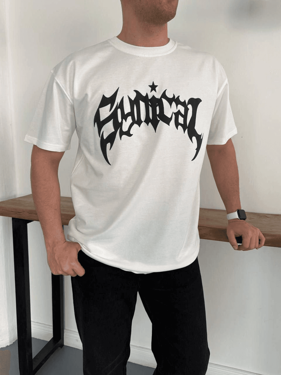 Erkek Kısa Kol Yazlık Tişört Bisiklet Yaka Baskılı Oversize T-Shirt - Beyaz — görsel 1 / 3
