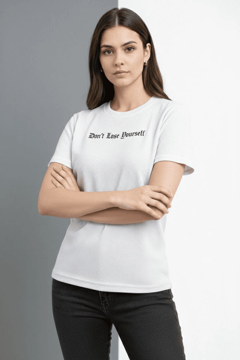 Kadın Wafıl Kumaş Tişört Regular Kalıp Bisiklet Yaka Baskılı T-Shirt - Beyaz — görsel 1 / 5