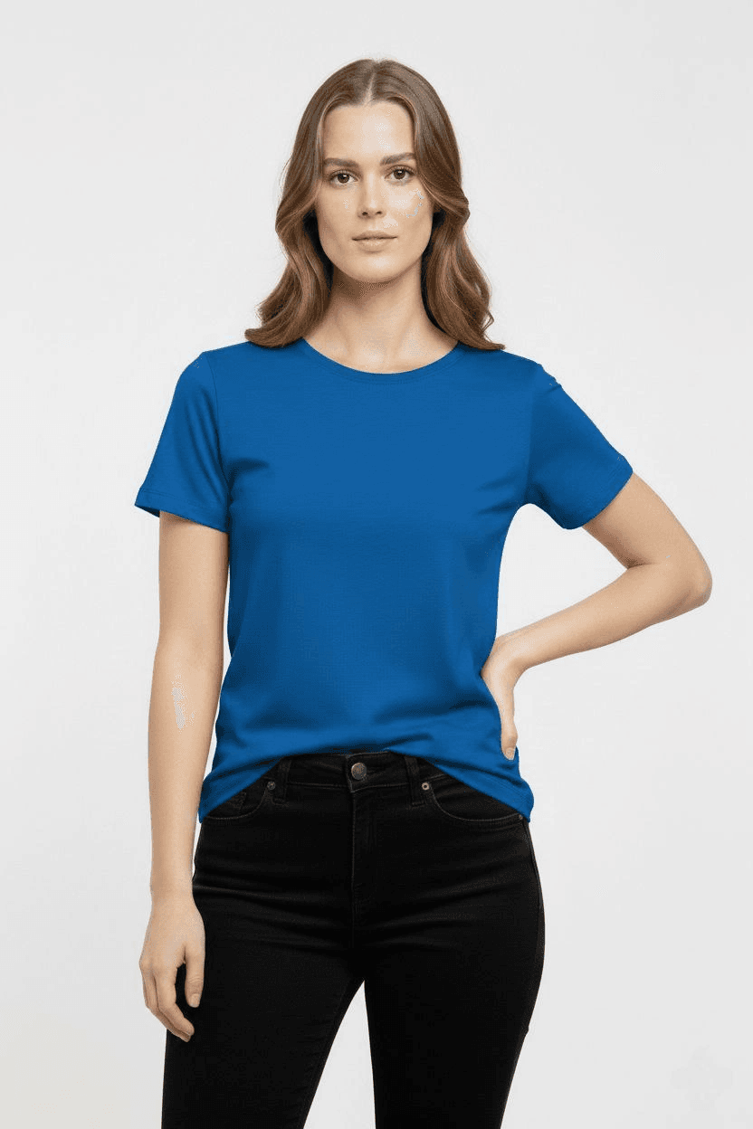 Kadın T-Shirt Bisiklet Yaka Slim Fit Likralı Tişört Yazlık Basic Body - İndigo — görsel 1 / 3