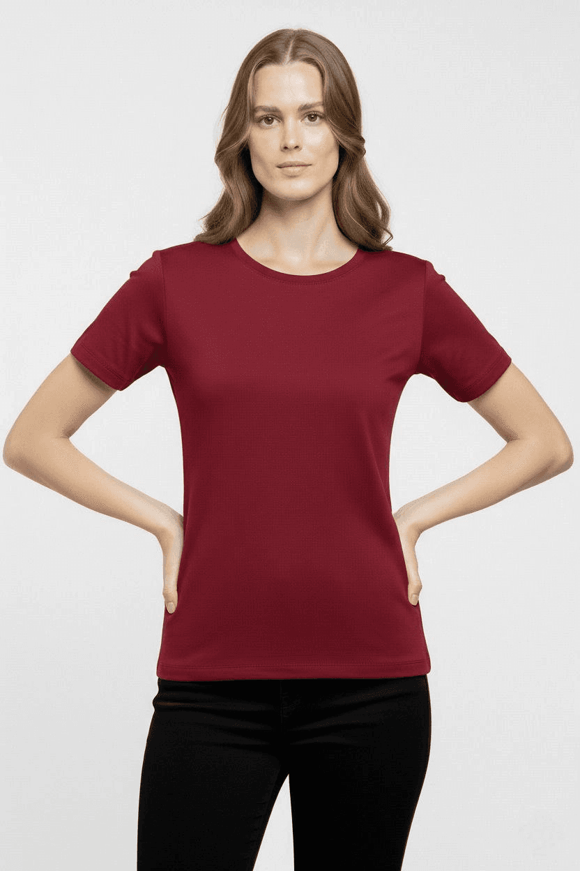 Kadın T-Shirt Bisiklet Yaka Slim Fit Likralı Tişört Yazlık Basic Body - Bordo — görsel 1 / 3