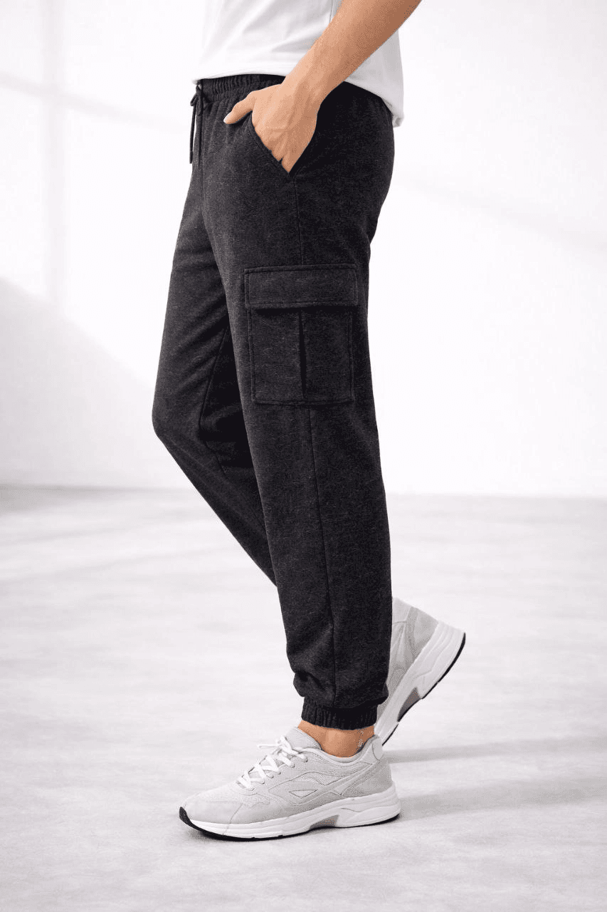 Erkek Jogger Eşofman Altı Kargo Cepli Lastikli Paça Spor Pantolon - Füme