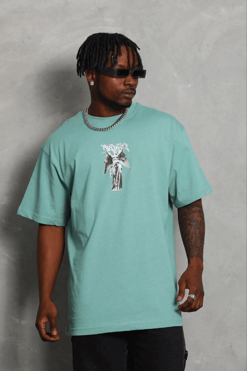 Erkek Baskılı T-Shirt Kısa Kol Bisiklet Yaka Regular Fit Tişört - Mint Yeşili — görsel 1 / 3