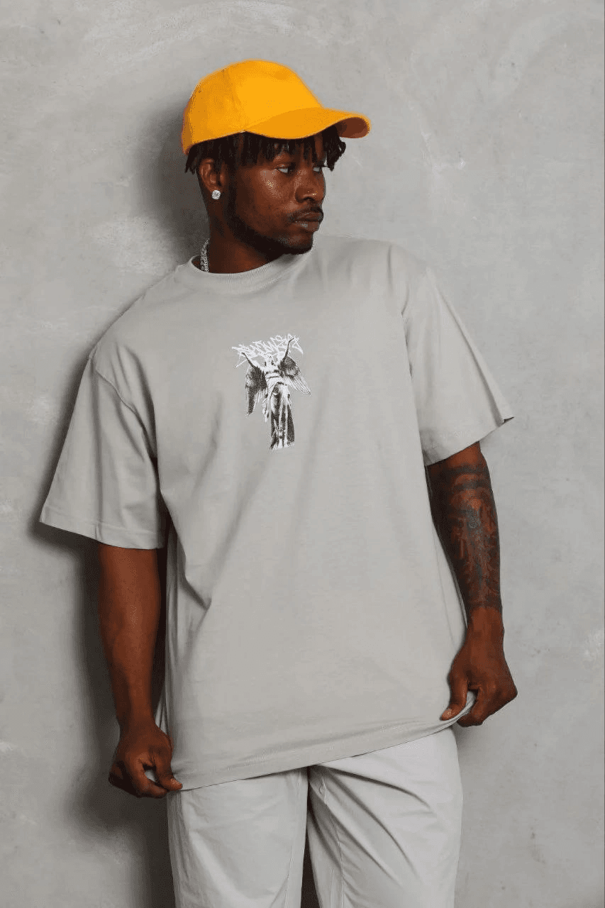 Erkek Baskılı T-Shirt Kısa Kol Bisiklet Yaka Regular Fit Tişört - Gri — görsel 1 / 3