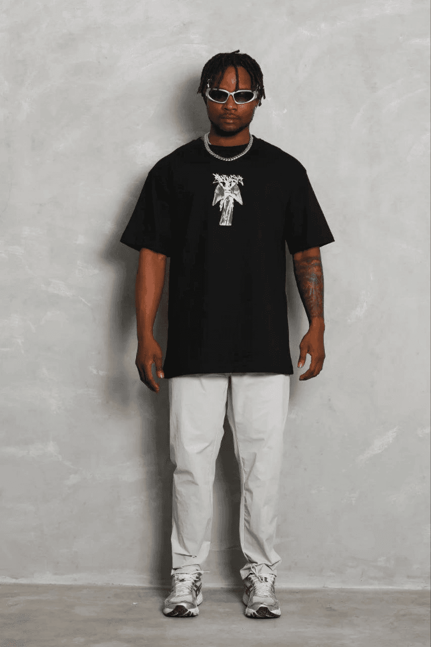 Erkek Baskılı T-Shirt Kısa Kol Bisiklet Yaka Regular Fit Tişört - Siyah — görsel 1 / 3