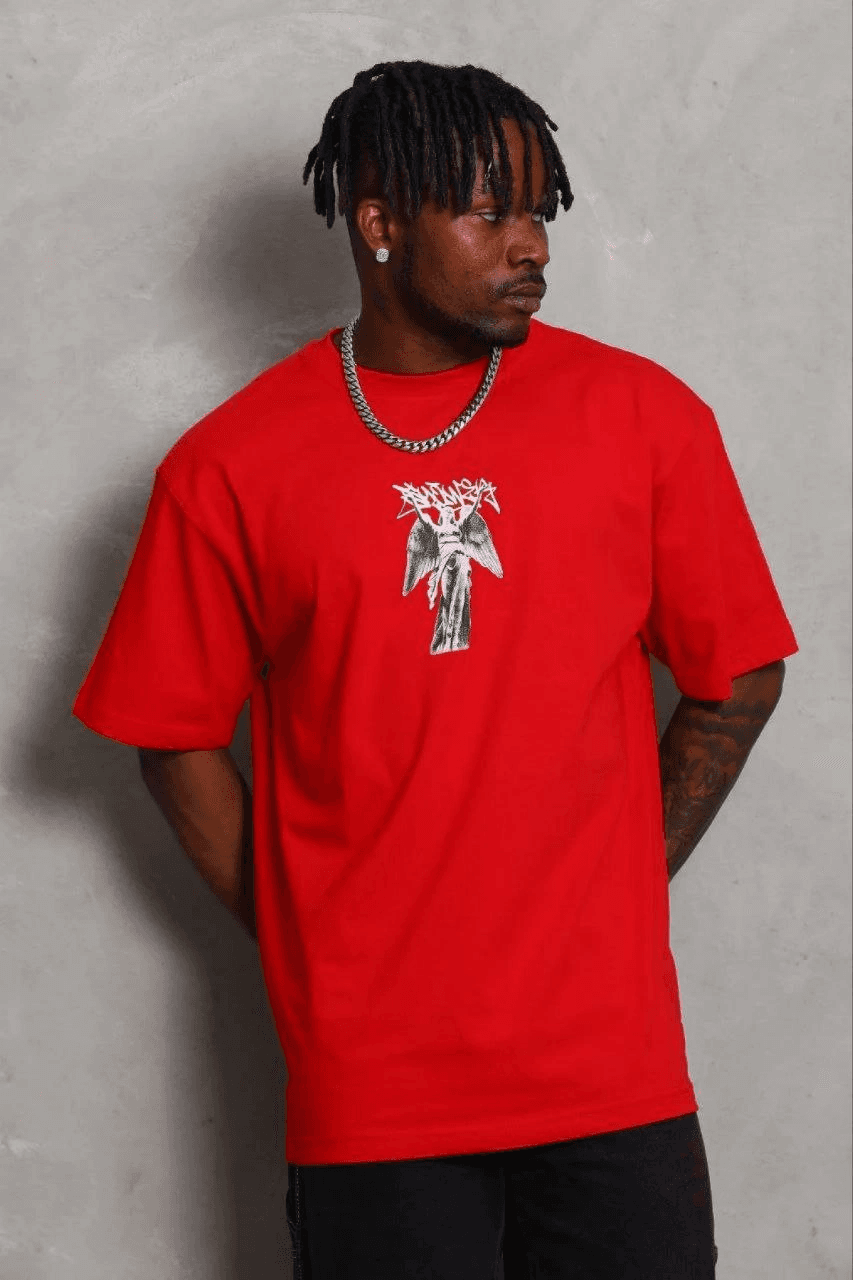 Erkek Baskılı T-Shirt Kısa Kol Bisiklet Yaka Regular Fit Tişört - Kırmızı — görsel 1 / 3