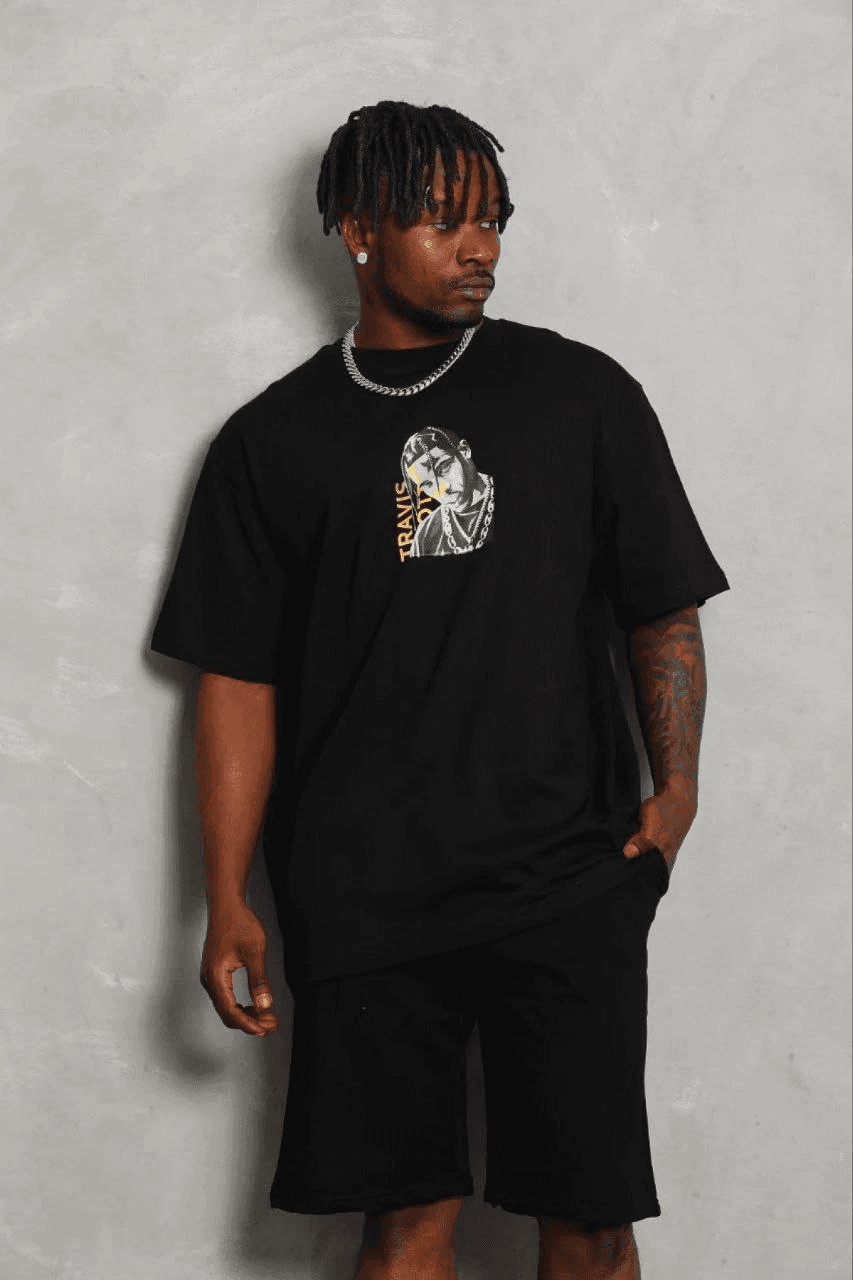 Erkek Baskılı T-Shirt Kısa Kol Bisiklet Yaka Regular Fit Tişört - Siyah — görsel 1 / 3