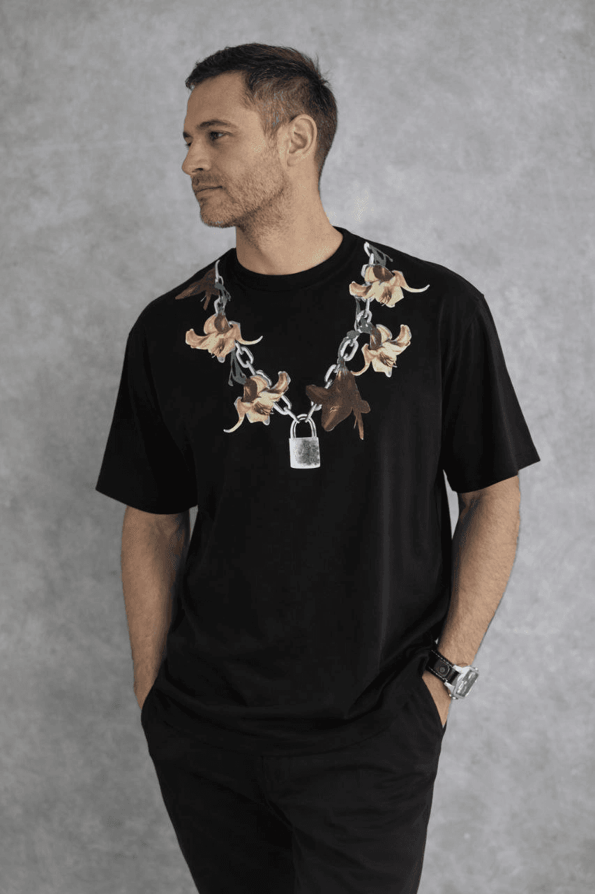 Erkek Baskılı T-Shirt Kısa Kol Bisiklet Yaka Regular Fit Rahat Tişört - Siyah — görsel 1 / 4