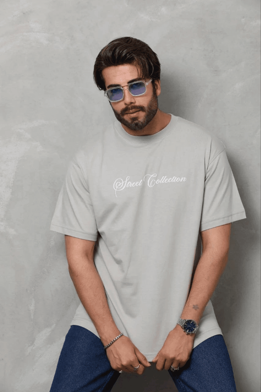Erkek Baskılı T-Shirt Kısa Kol Bisiklet Yaka Regular Fit Tişört - Gri — görsel 1 / 3