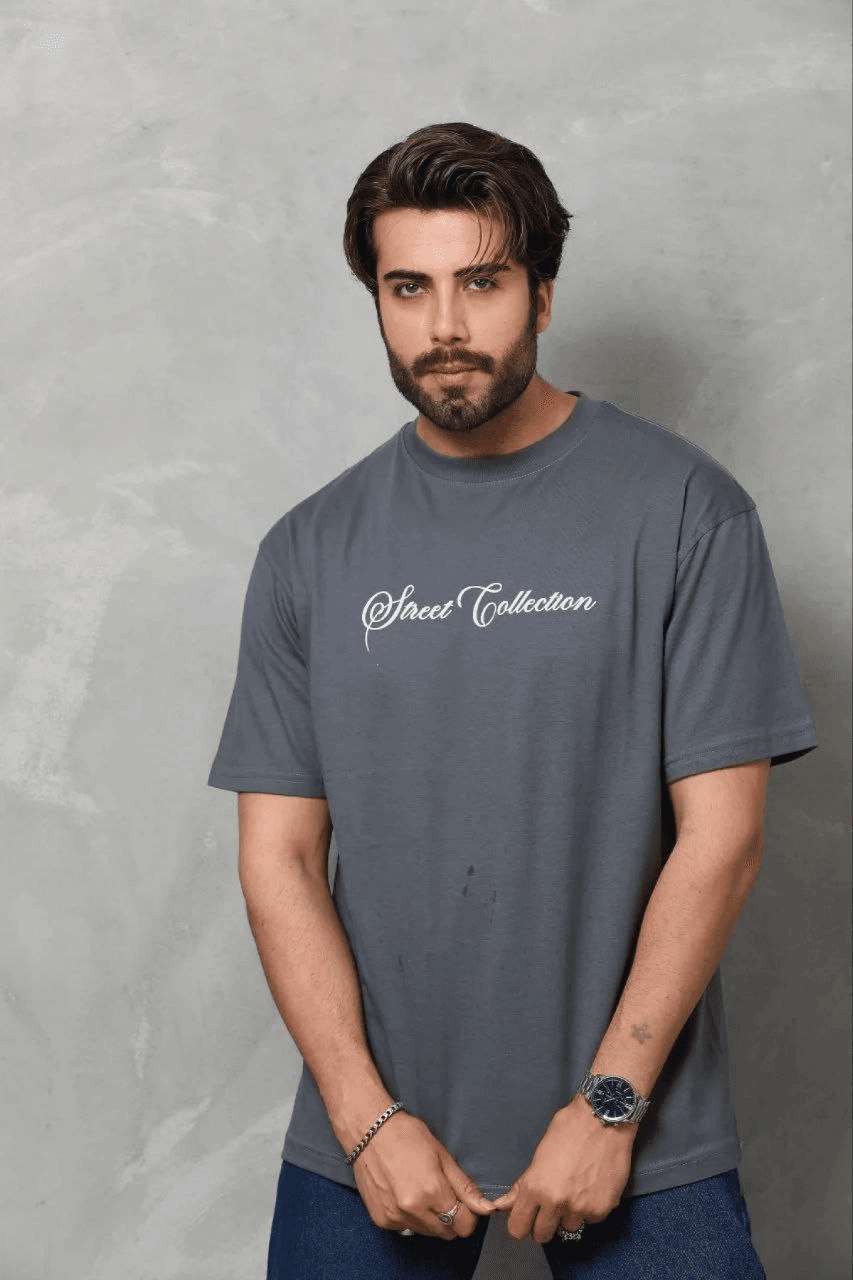 Erkek Baskılı T-Shirt Kısa Kol Bisiklet Yaka Regular Fit Tişört - Füme