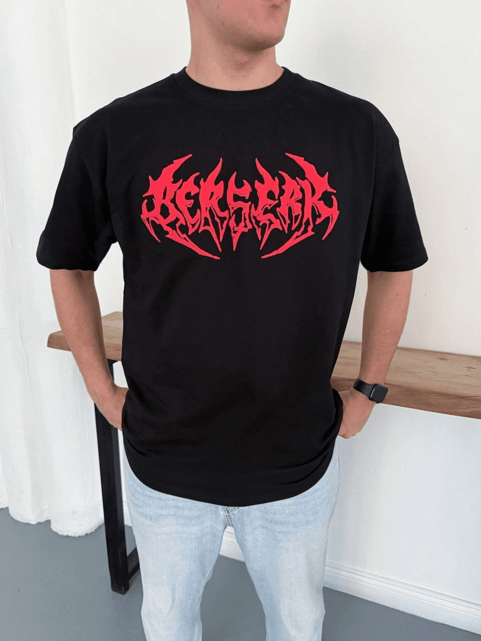 Erkek Kısa Kol Yazlık Tişört Bisiklet Yaka Baskılı Oversize T-Shirt - Siyah — görsel 1 / 6