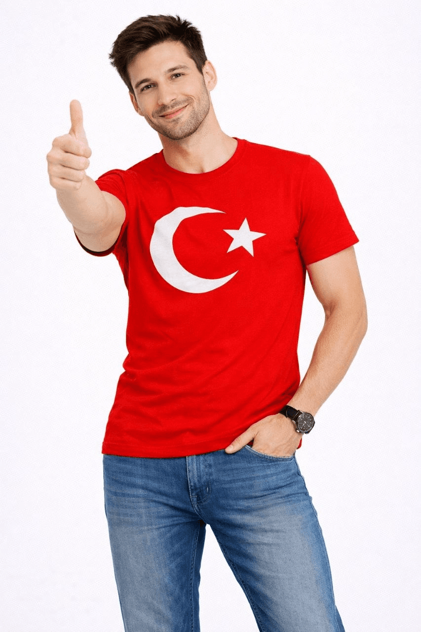 Erkek T-Shirt Kısa Kol Bisiklet Yaka Ay Yıldız Bayrak Baskılı Tişört - Kırmızı — görsel 1 / 4