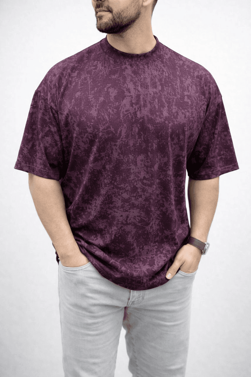 Erkek Premium Tişört OSY Yumuşak Dokulu Yıkamalı Oversize T-Shirt - Bordo — görsel 1 / 3