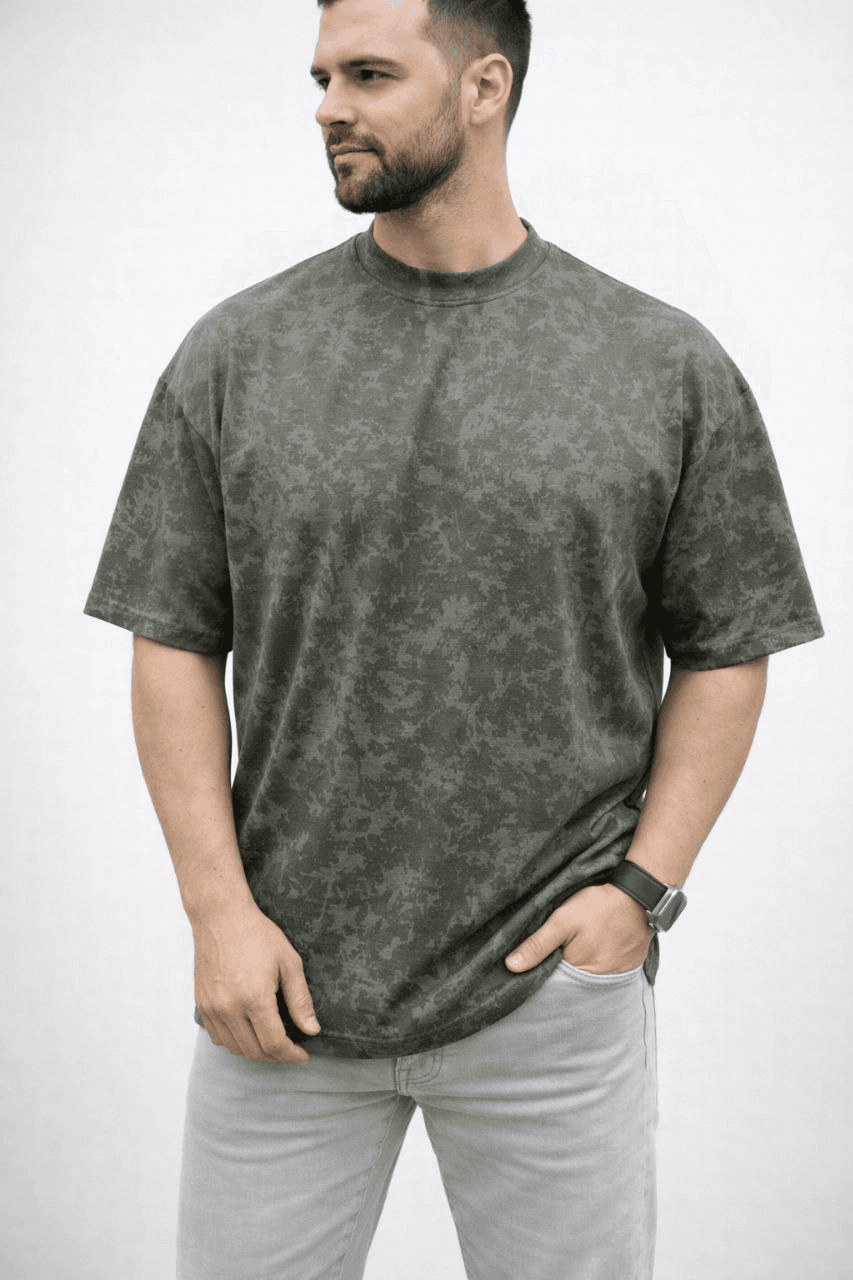 Erkek Premium Tişört OSY Yumuşak Dokulu Yıkamalı Oversize T-Shirt - Haki — görsel 1 / 3