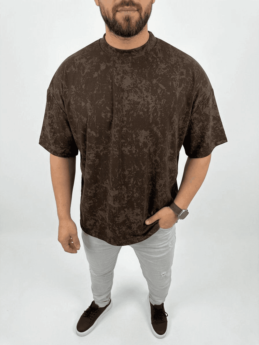 Erkek Premium Tişört OSY Yumuşak Dokulu Yıkamalı Oversize T-Shirt - Kahverengi — görsel 1 / 3