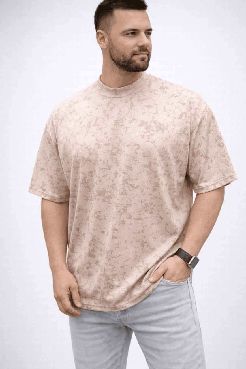Erkek Premium Tişört OSY Yumuşak Dokulu Yıkamalı Oversize T-Shirt - Bej — görsel 1 / 4