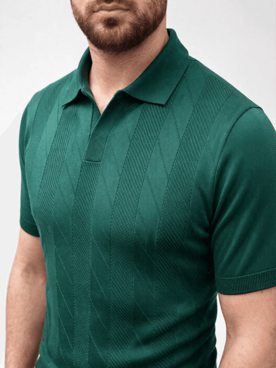 Erkek Yazlık Triko Dokuma Tişört Kısa Kol Polo Yaka T-Shirt - Koyu Yeşil — görsel 1 / 4