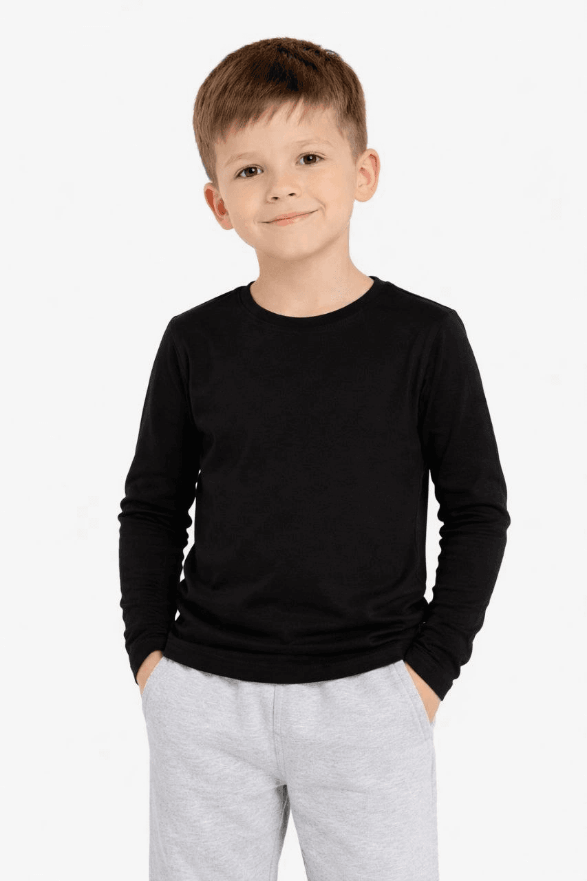 Erkek Çocuk Basic Uzun Kollu Tişört Okul Günlük Rahat T-Shirt - Siyah