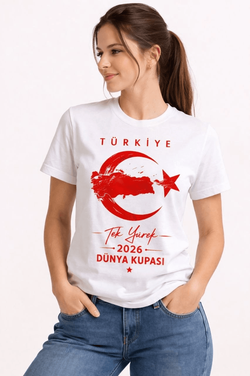 Kadın TÜRKİYE Ay Yıldız 2026 Dünya Kupasi Taraftar Forma T-Shirt - Beyaz — görsel 1 / 3