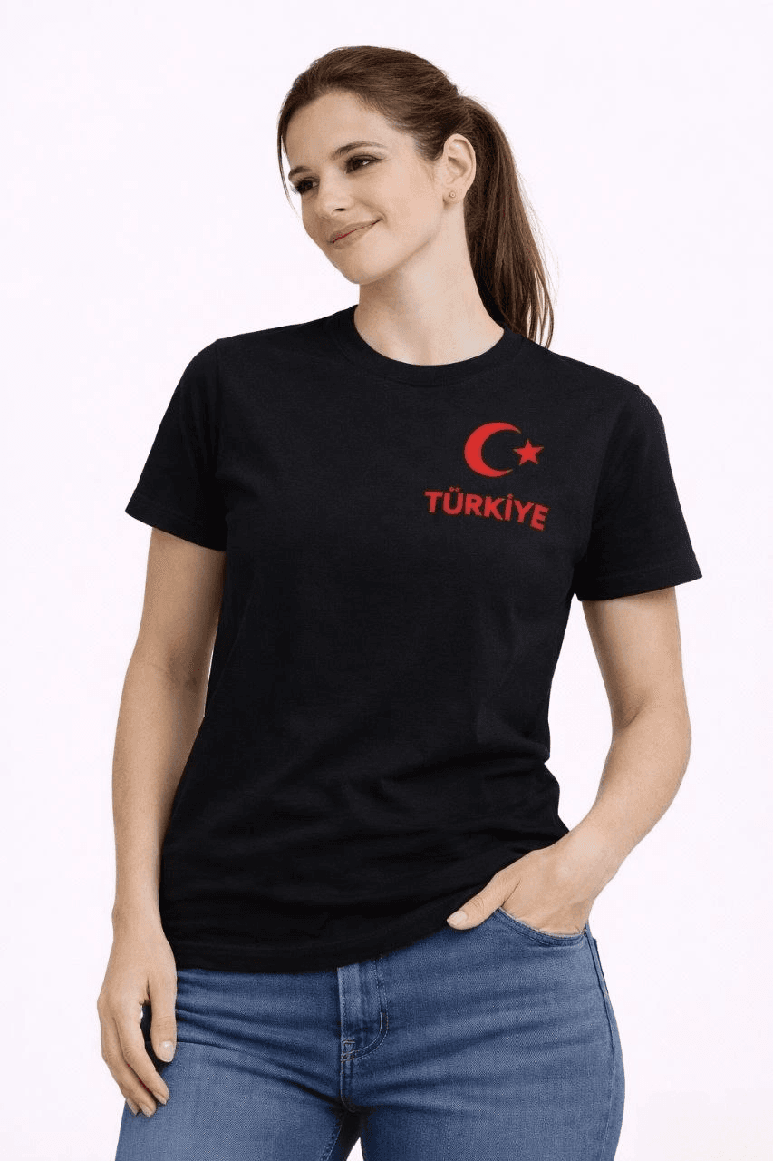 Kadın TÜRKİYE Ay Yıldız Baskılı Taraftar Forma T-Shirt - Siyah — görsel 1 / 3