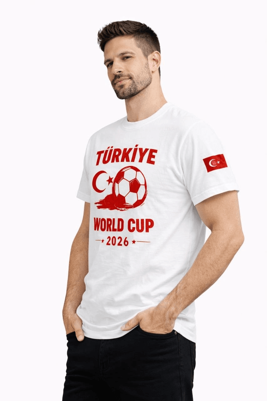 Erkek Türkiye World Cup 2026 Baskılı Tişört Futbol Temalı Forma T-Shirt - Beyaz — görsel 1 / 3