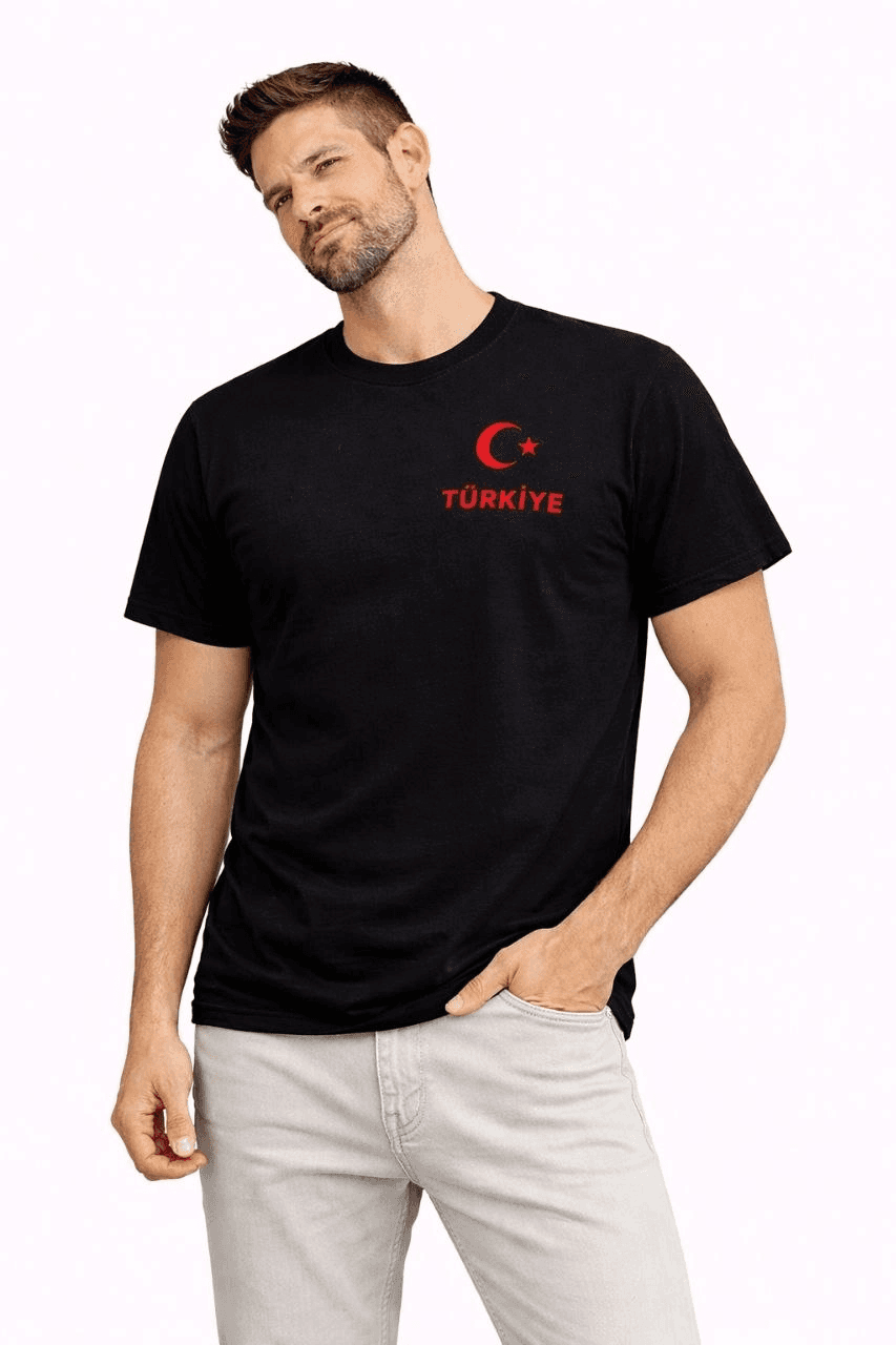 Erkek TÜRKİYE Ay Yıldız Baskılı Taraftar Forma T-Shirt - Siyah — görsel 1 / 3
