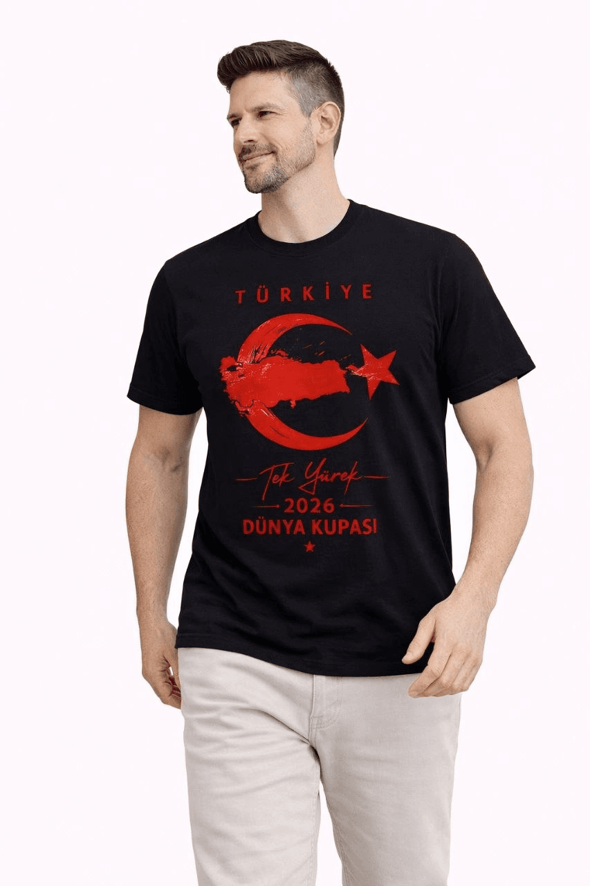 Erkek TÜRKİYE Ay Yıldız Baskılı Taraftar Forma T-Shirt - Siyah — görsel 1 / 3